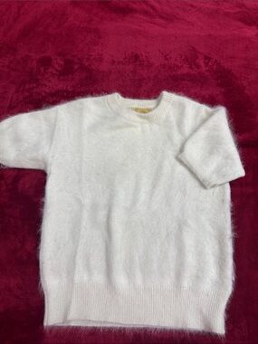 Michael Kors Cream Fuzzy Knit Short-Sleeve Sweater